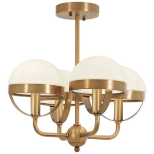 Tannehill Collection 4-Light Semi-Flush Mount in Antique Noble Brass with Opal Etched White Glass Half-Shades Minka-Lavery 4597-575