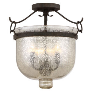 Burgess Collection 3-Light Semi-Flush Mount in Rustic Black with Speckled Mercury Glass Bowl Shade Quoizel BGS1715RK