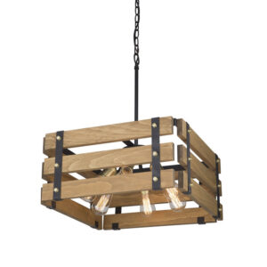Barnyard Collection 6-Light Chandelier in Honey with Iron Band Accents