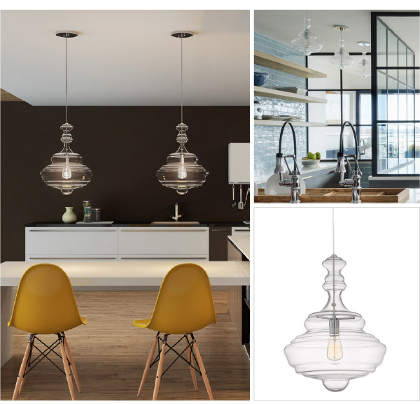Morocco Collection 1-Light Pendant in Polished Chrome with Vintage “Genie Bottle” Clear Glass Shade Quoizel QF2046C