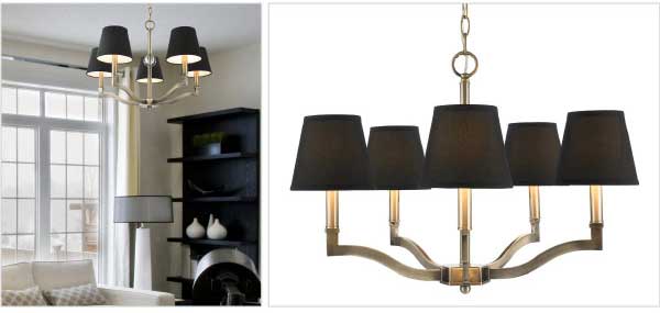 Waverly Collection 5-Light Chandelier in Aged Brass with Tuxedo Black Fabric Shades Golden Lighting 3500-5 AB-GRM