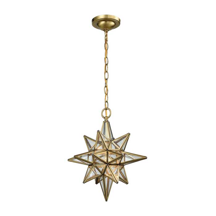 Beamer Collection 1-Light Mini Pendant in Brushed Brass with Clear Glass Panels Elk Home 72154/1