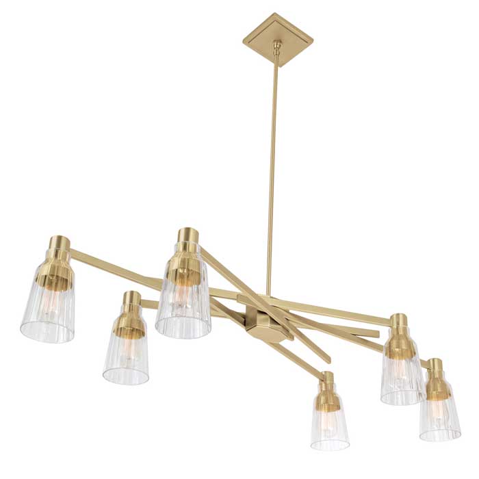 Carnival Collection 6-Light Chandelier in Satin Brass with Ribbed Glass Shades Norwell 8158-SB-CL
