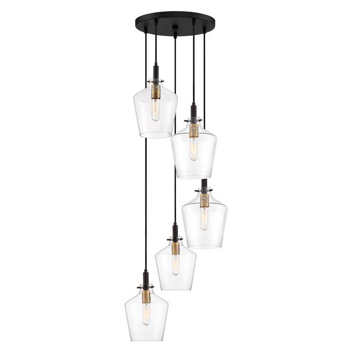 June Collection 5-Light Pendant in Earth Black with Tapered Clear Glass Shades Quoizel JUN2705EK