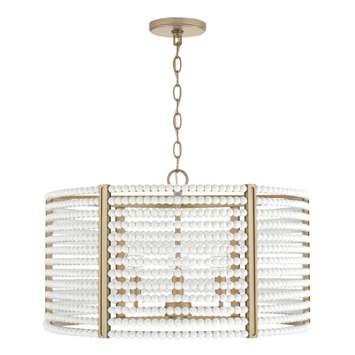 Brynn Collection 4-Light Pendant in Painted Aged Brass with Matte White Bead Rings Capital Lighting 347141AP