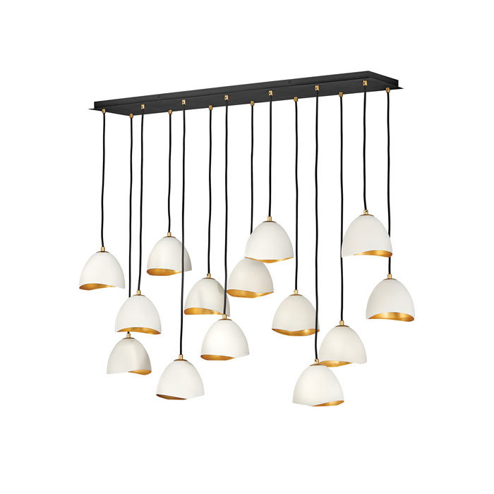 Nula Collection LED Chandelier with Shell White Outer / Gleaming Gold Leaf Inner Shades Hinkley 35909SHW
