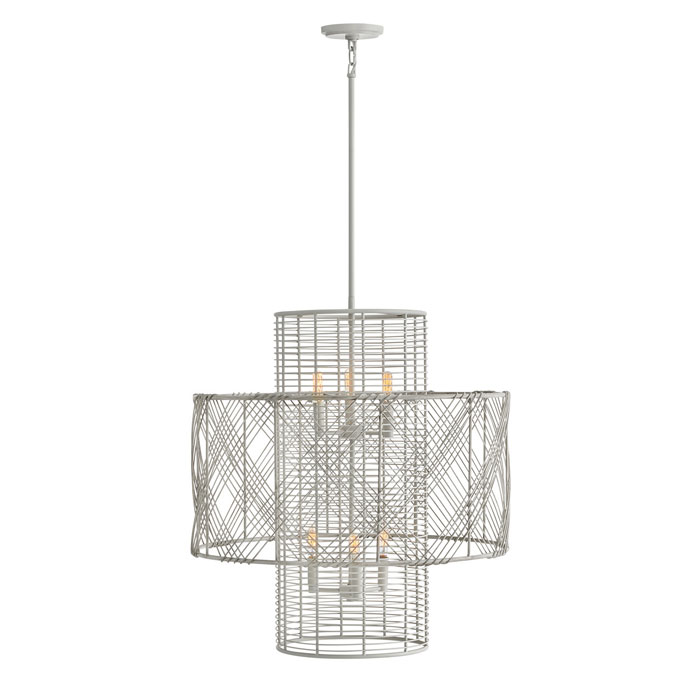 Nikko Collection LED Chandelier in Light Ashwood with Sleek Wire Tiered Shades Hinkley 41065LAW