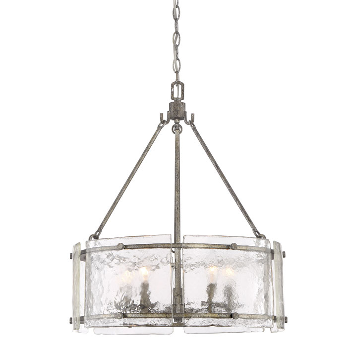 Fortress Collection 5-Light Pendant in Mottled Silver with Thick Textured Glass Slabs Quoizel FTS2821MM