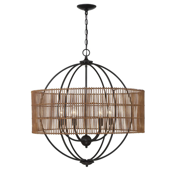 Florasian Collection 6-Light Pendant in English Bronze with Dark Rattan Round Shade Savoy House 7-1703-6-13