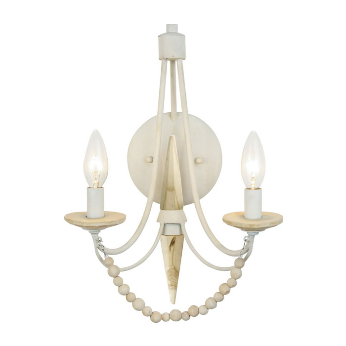 Brentwood Collection 2-Light Wall Sconce in Country White with Hand-Carved Acadia Wood Bead Drapes Varaluz 350W02CW