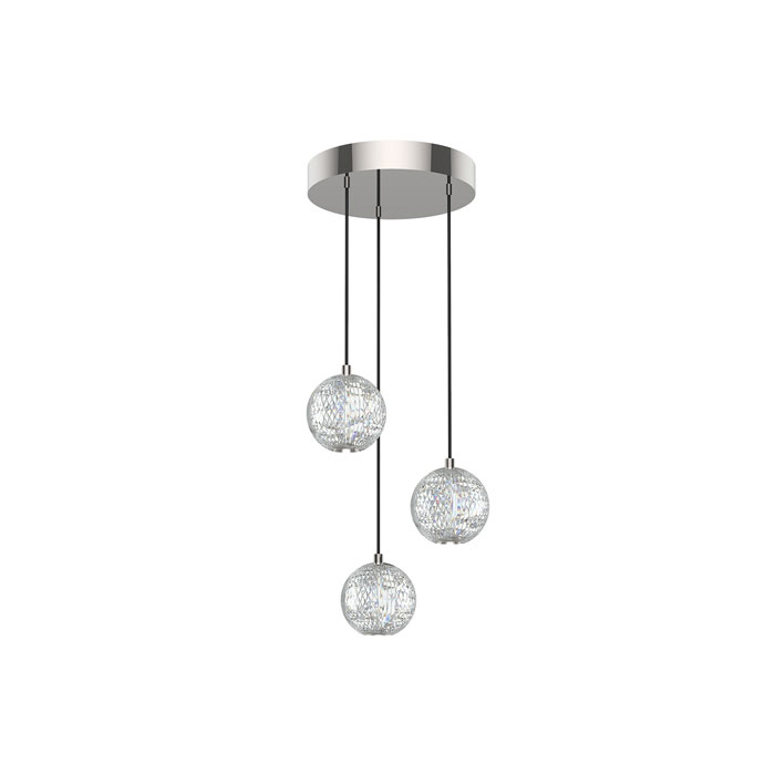 Marni Collection LED Pendant in Polished Nickel with Meticulously Cut Glass Shades