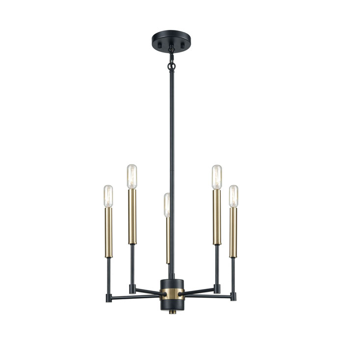 Livingston Collection 5-Light Chandelier in Matte Black with Satin Brass Accents