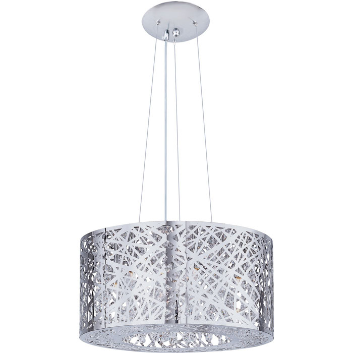 Inca Collection LED Pendant in Polished Chrome with Crystal-Encased Laser Cut Shade