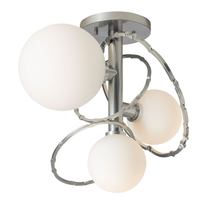 Olympus Collection 3-Light Semi-Flush in Sterling with Opal Glass Shades