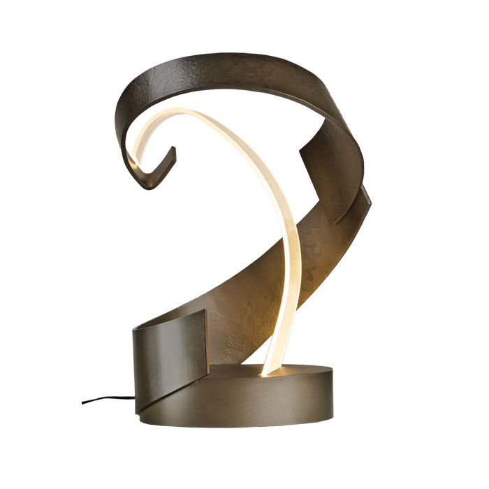 Encounter Collection LED Table Lamp with Hand-Bent Curves of Dark Smoke Steel