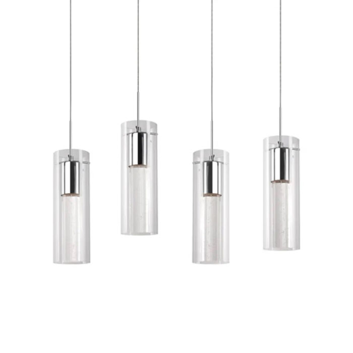 Champagne Collection 4-Light LED Pendant in Chrome with Clear-Glass Crystal Bubble Shades
