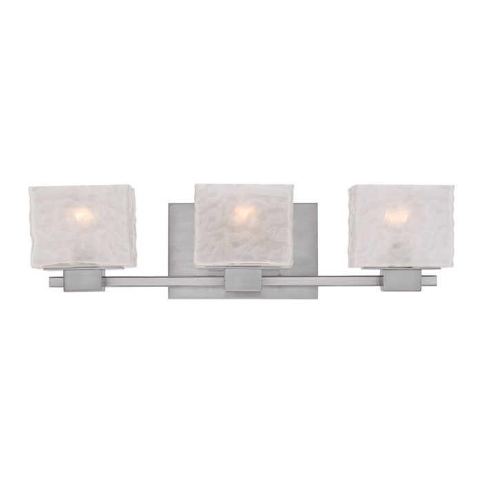 Melody Collection 3-Light Bath Vanity Light in Brushed Nickel with Sand-Blasted Glass Shades