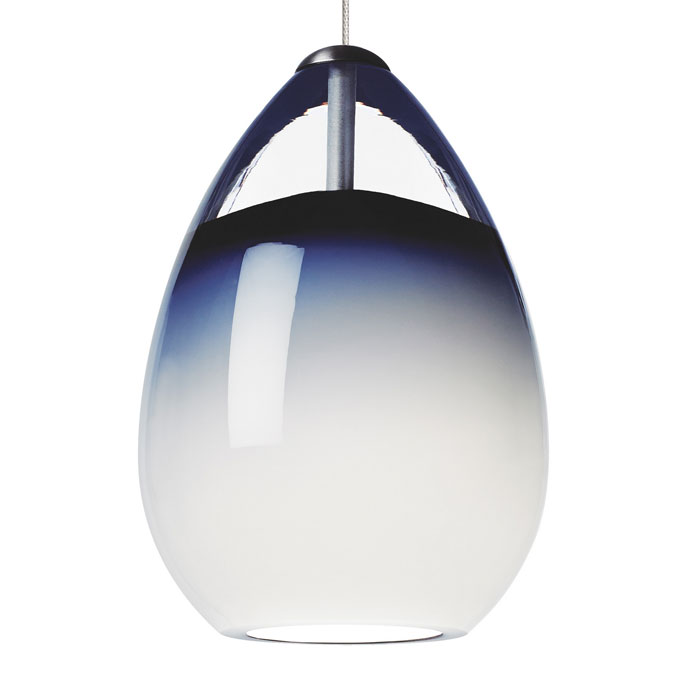 Alina Collection LED Pendant in Satin Nickel with Mouth-Blown Glass Shade in Steel Blue