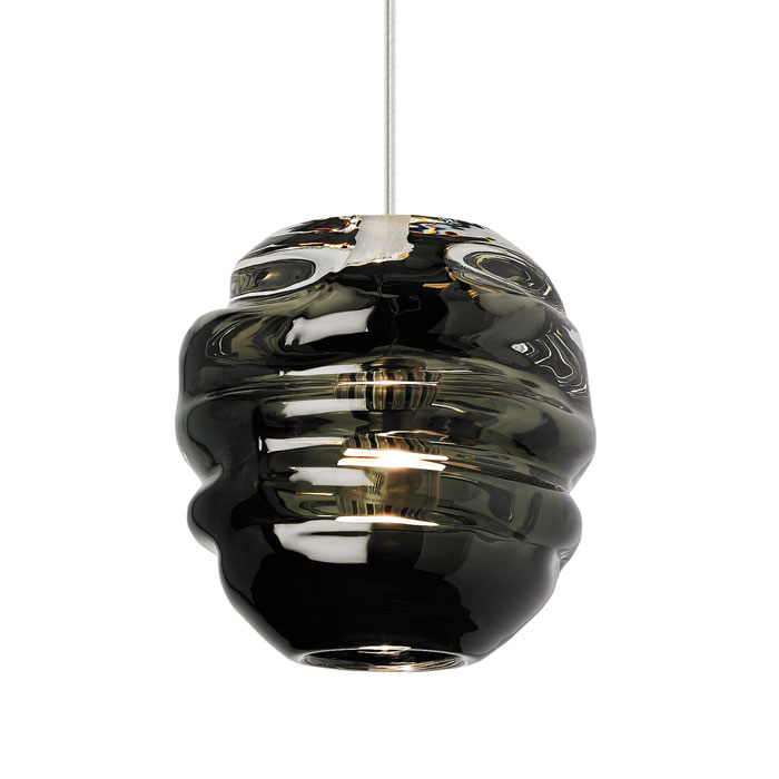 Audra Collection LED Pendant in Satin Nickel with Mouth-Blown Glass Shade in Sultry Smoke
