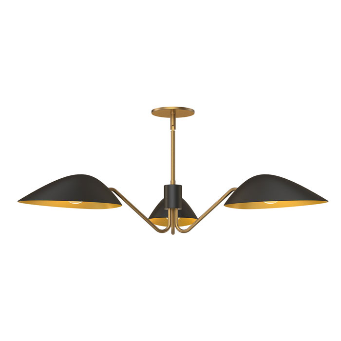 Oscar Collection 3-Light Pendant in Matte Black and Aged with Gold Tear-Drop Shades Alora PD550336MBAG