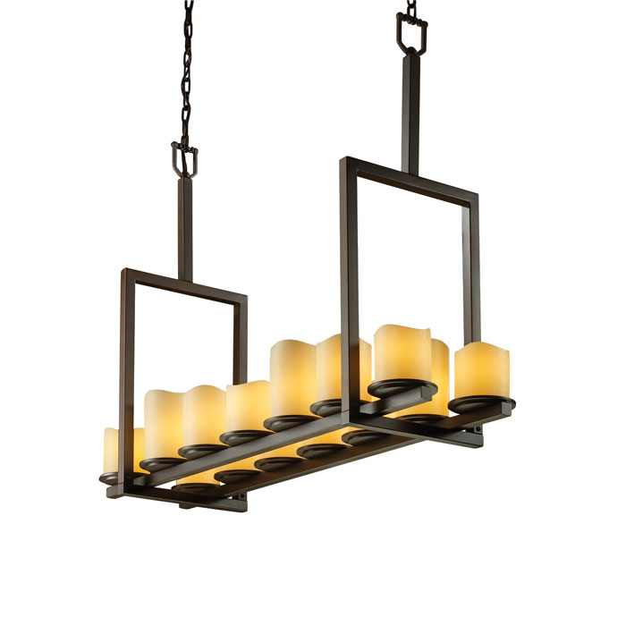 Dakota Collection 14-Light Linear Chandelier in Dark Bronze with Faux Candle Resin Cylinder Lights Justice Designs CNDL-8764-14-CREM-DBRZ