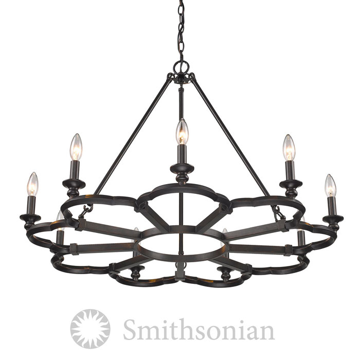 Smithsonian Saxon Collection 9-Light Chandelier in Aged Bronze with Medieval-Revival “Window-Inspired” Silhouette Golden 5926-9 ABZ