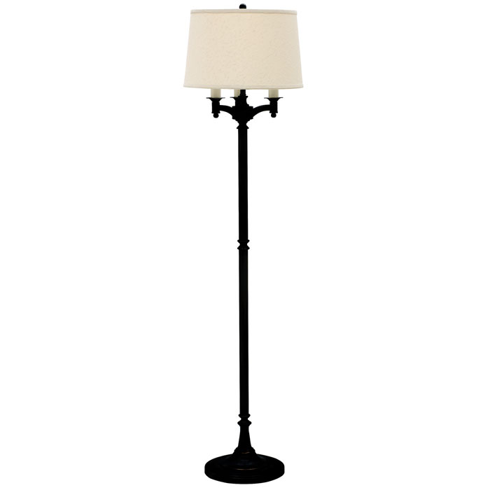 Lancaster Collection 1-Light Floor Lamp in Black with White Linen Hardback Shade House of Troy L800-BLK