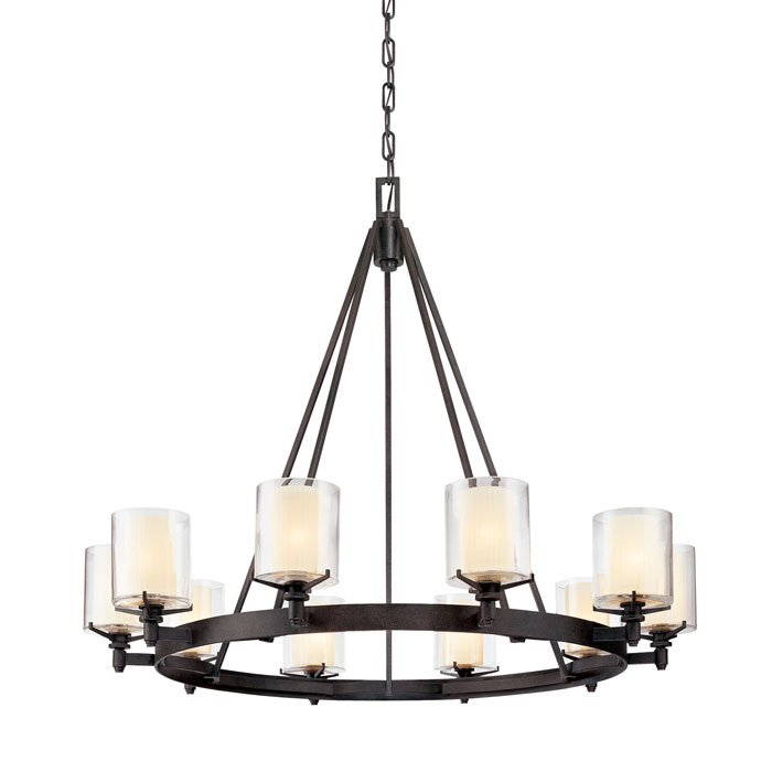 Arcadia Collection 10-Light Chandelier in French Iron with Clear Glass Shades Troy Lighting F1710FR