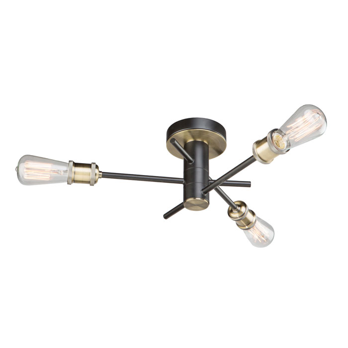 Tribeca Collection 3-Light Flush Mount in Matte Black and Satin Brass Artcraft AC10783BK