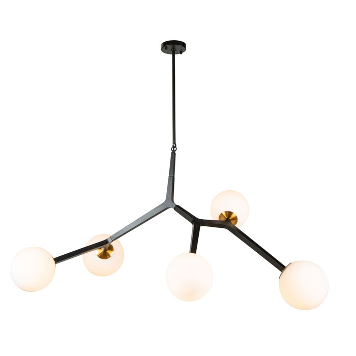 Ravello Collection 5-Light LED Pendant in Black and Harvest Brass with Circular Opal Glass Shades Artcraft AC10975VB