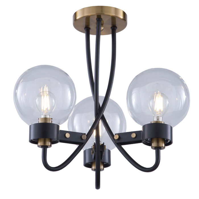 Chelton Collection 3-Light Chandelier in Matte Black and Harvest Brass with Clear Globe Shades Artcraft AC11423CL