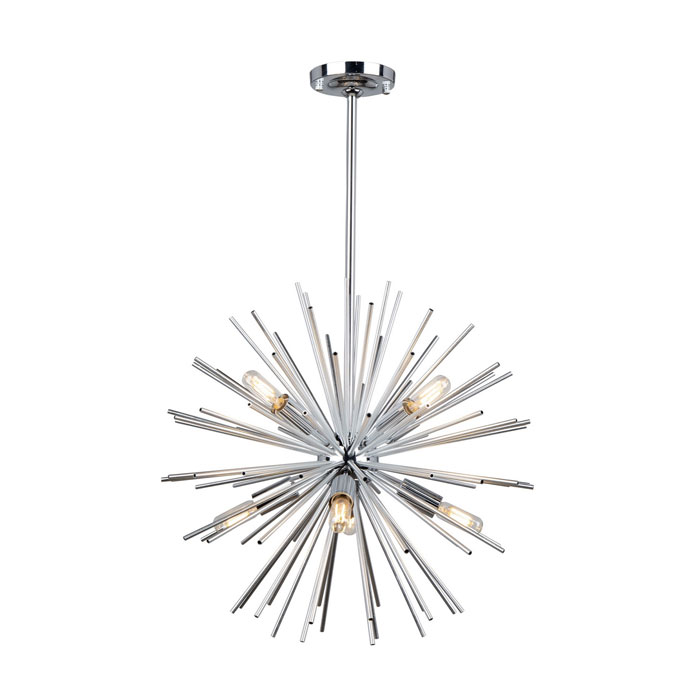 Sunburst Collection 8-Light Chandelier in Chrome with Thin Hollow Rods and Candelabra Sockets Artcraft AC11443CH