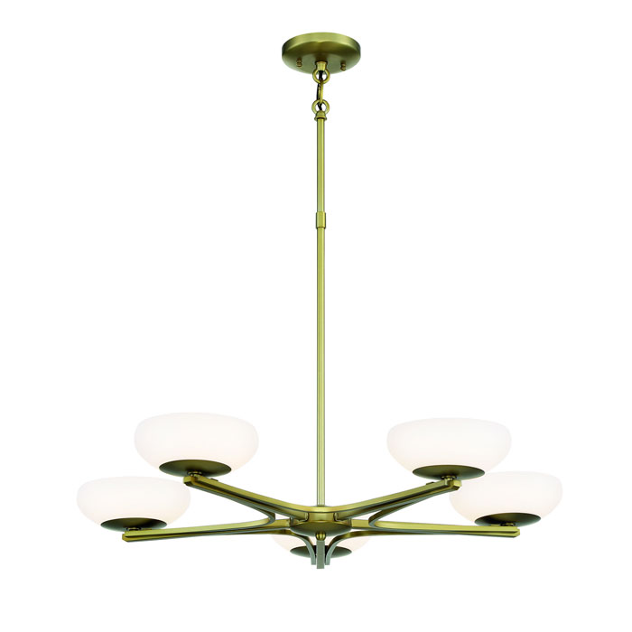 Scale Collection LED Chandelier in Soft Brass with Etched Opal Glass Shades Kovacs P1465-695-L