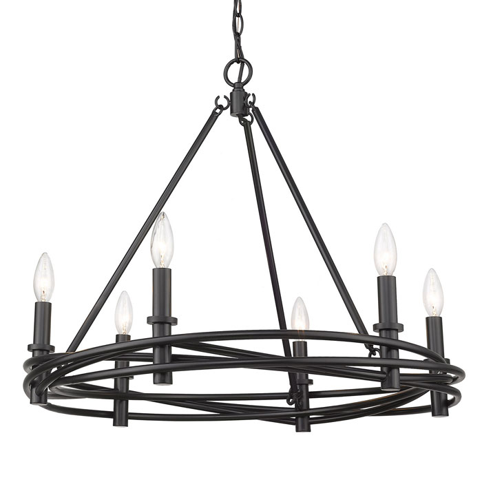 Weaver Collection 6-Light Chandelier in Matte Black with Overlapping Bands Golden Lighting