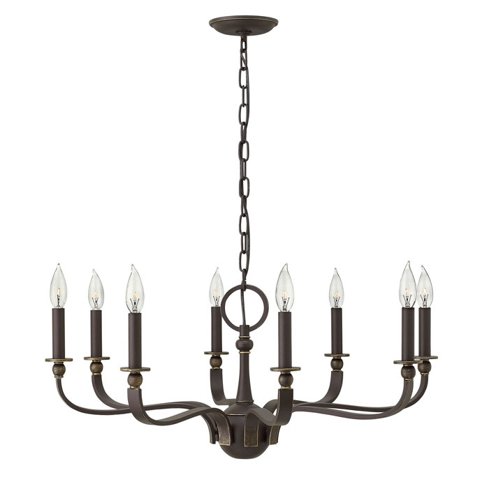 Rutherford Collection 8-Light LED Chandelier in Oil Rubbed Bronze with Cast Center Sphere Hinkley