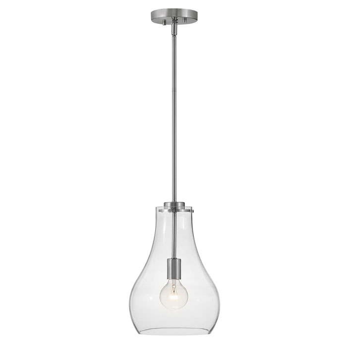 Frankie Collection LED Pendant in Brushed Nickel with Teardrop Clear Glass Shade Lark