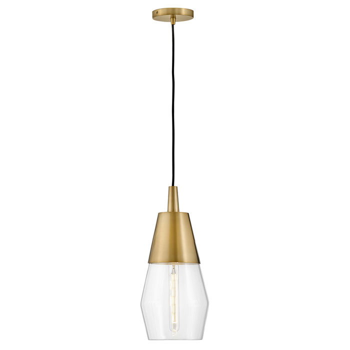 Livie Collection LED Pendant in Lacquered Brass with Angular Clear Glass Shade Lark