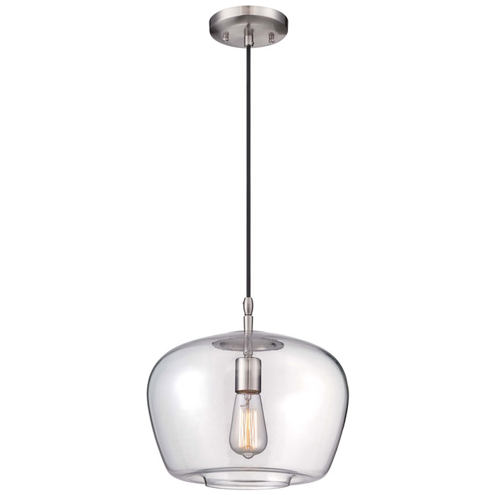 Clear Collection 1-Light Mini Pendant in Brushed Nickel with Clear Glass Shade Minka-Lavery