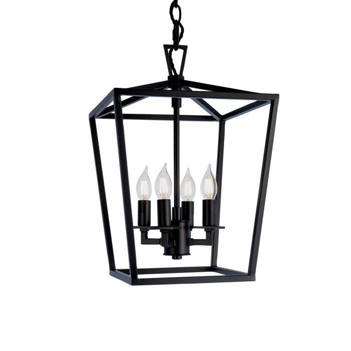 Cage Collection 4-Light Pendant in Matte Black with Candelabra Bulbs Norwell Lighting