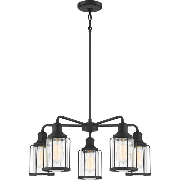 Ludlow Collection 5-Light Chandelier in Earth Black with Caged Glass Shades Quoizel
