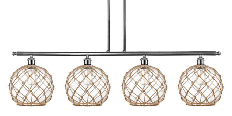 Ballston Collection 4-Light Linear Pendant in Brushed Satin Nickel with Rope-Wrapped Clear Glass Shades Innovation Lighting 516-4I-SN-G122-10RB