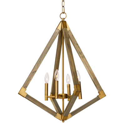 Vector Collection 4-Light Pendant in Weathered Oak/Antique Brass Maxim 12254WOAB