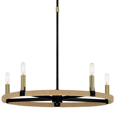 Windward Passage Collection 5-Light Chandelier n Coal and Soft Brass with Natural Rope-Wrapped Frame Minka-Lavery 3865-726
