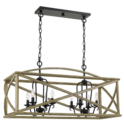 Woodhaven Collection 8-Light Island Chandelier in Distressed Weathered Oak with Matte Black Candelabra Frame Quoizel WHN841DW