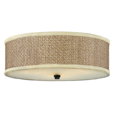 Zen Collection 3-Light Flush Mount in Mystic Black with Natural Tan Rattan Shade Quoizel ZE1617K