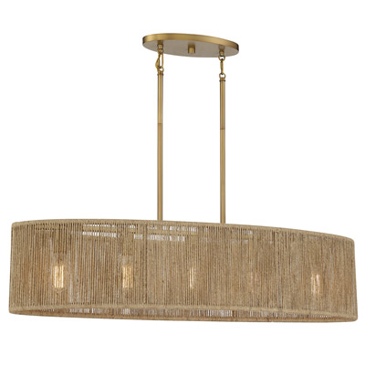 Ashe Collection 5-Light Chander in Warm Brass with Natural Textured Rope-Wrapped Shade Savoy House 1-1738-5-320