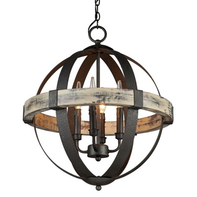 Castell Collection 4-Light Chandelier in Distressed Aspen Wood and Wrought Iron Frame Artcraft AC10015