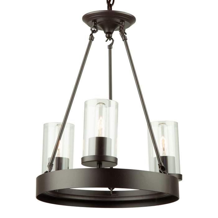 Menlo Park Collection 3-Light Chandelier in Oil Rubbed Bronze with Clear Cylindrical Glass Shades Artcraft AC10003
