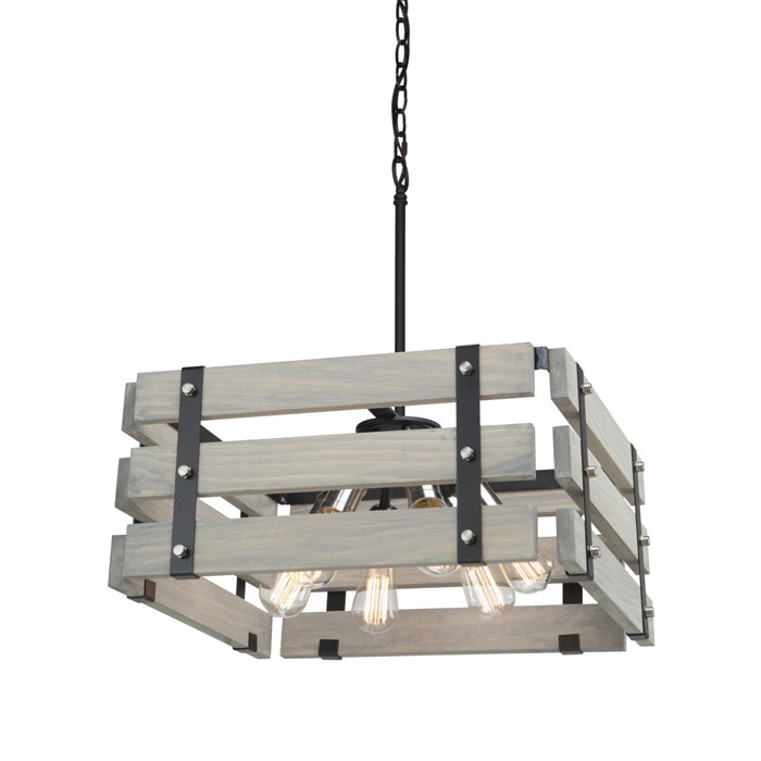 Barnyard Collection 6-Light Chandelier with Hand-Stained Beechwood Wood Frame and Iron Accents Artcraft AC11496