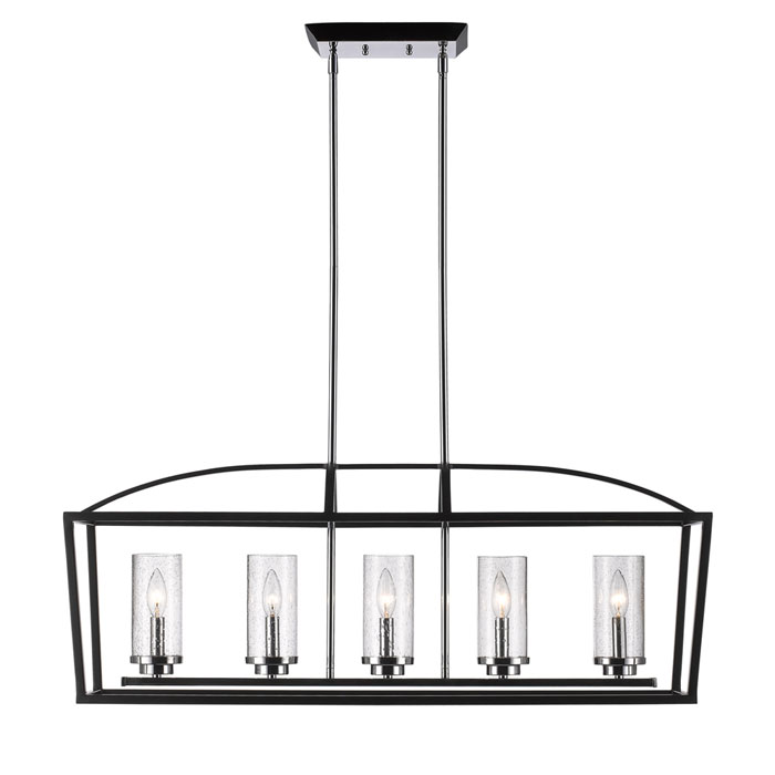 Mercer Collection 5-Light Linear Pendant in Matte Black with Optional Glass Chimney Shades Golden Lighting 4309-LP BLK-SD